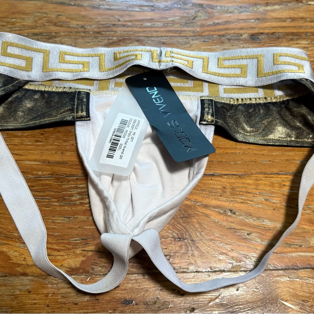 Andrew Christian White and Gold Jockstrap with Black Details - Picture 2 of 2